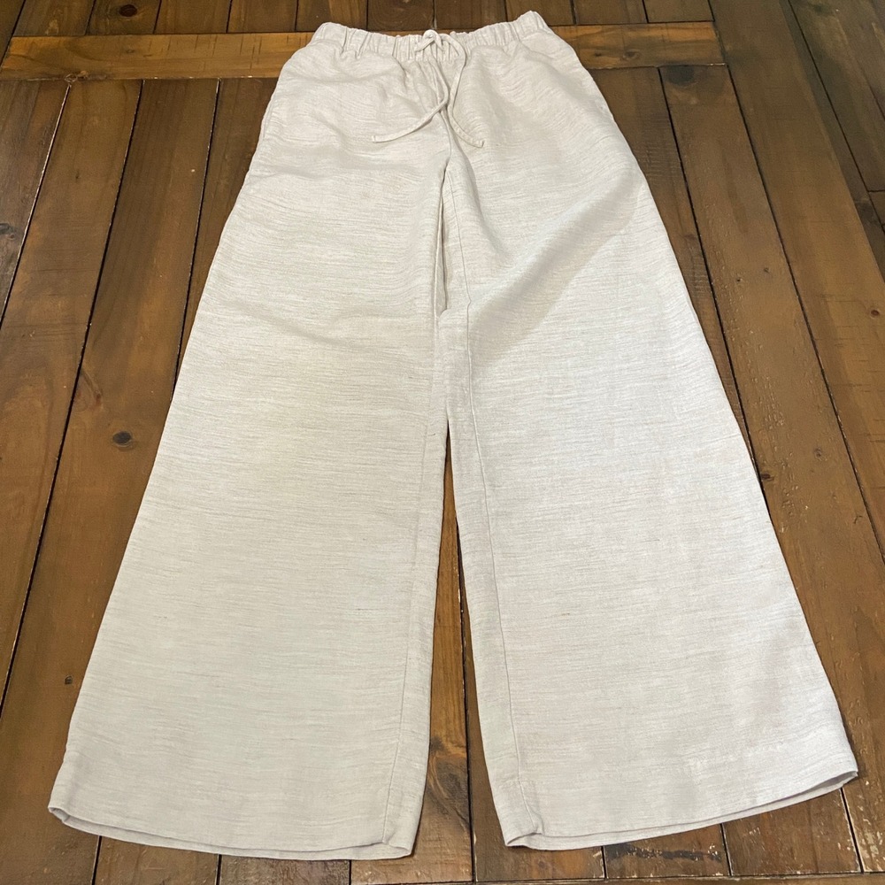 Wilfred Aritzia Linen Blend Wide Leg Drawstring Pants Oatmeal Beige 2XS 118269